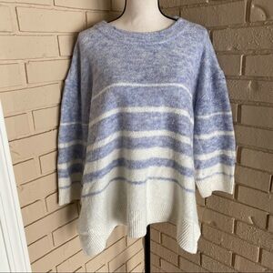 LOFT Lounge Sz Medium Super Soft Sweater Slouchy Oversized Blue Striped